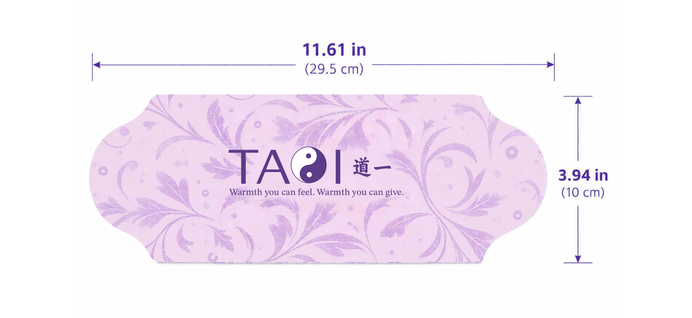 Purple heating pad with dimensions labeled on a white background